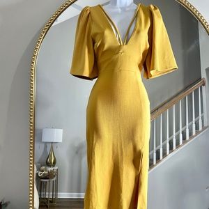 Mustard Midi Thigh Split Dress